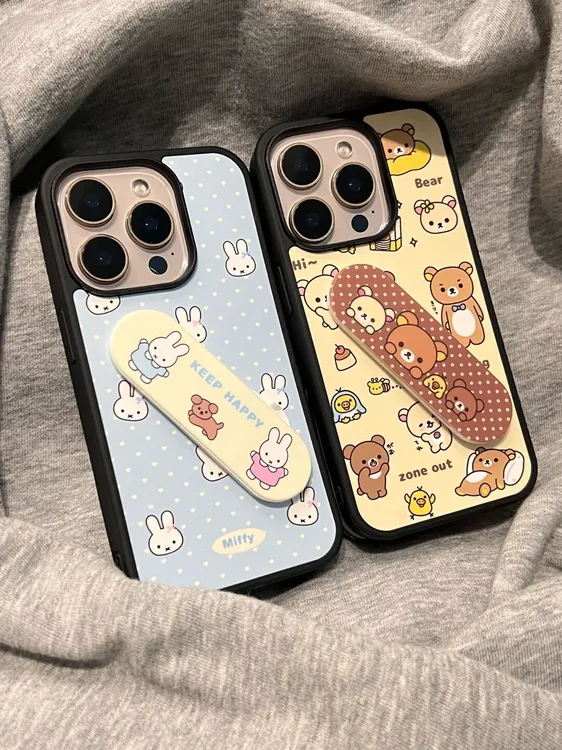 古早轻松熊米菲兔懒人支架适用苹果16Pro新款15黑边手机壳14卡通