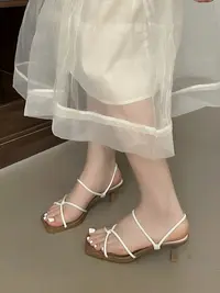 方头露趾细跟凉鞋软底后空凉拖女鞋不累脚2025年夏季新款5075