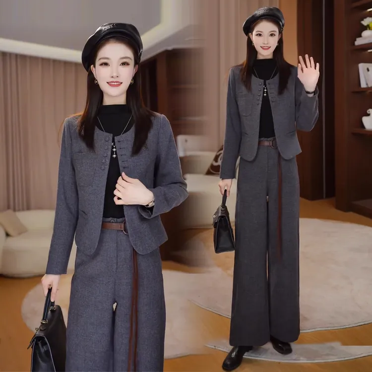 W8111时尚套装女2025秋季新款时髦洋气显瘦外套阔腿裤气质两件套