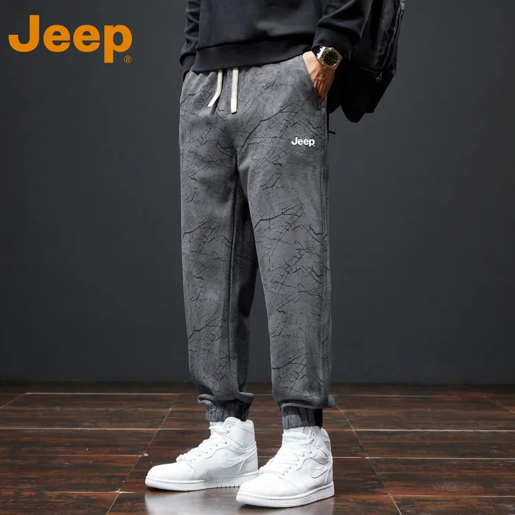 JEEP吉普美式复古工装裤男款春秋季新款潮牌宽松休闲运动束脚裤子