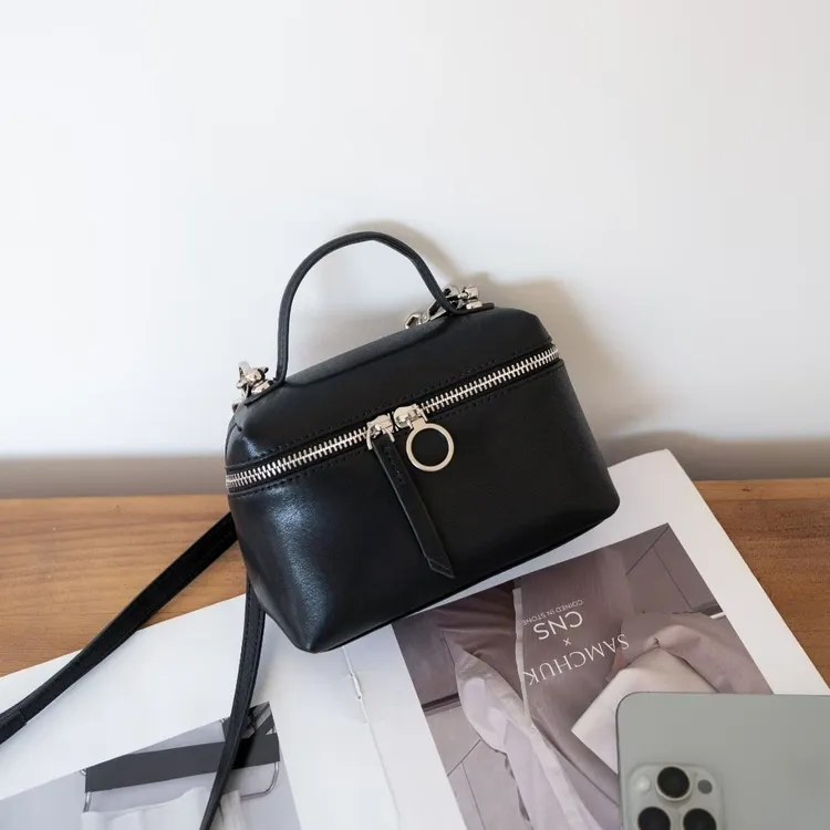 复古百搭植鞣牛皮休闲韩版手提饭盒包真皮单肩斜挎包时尚小众