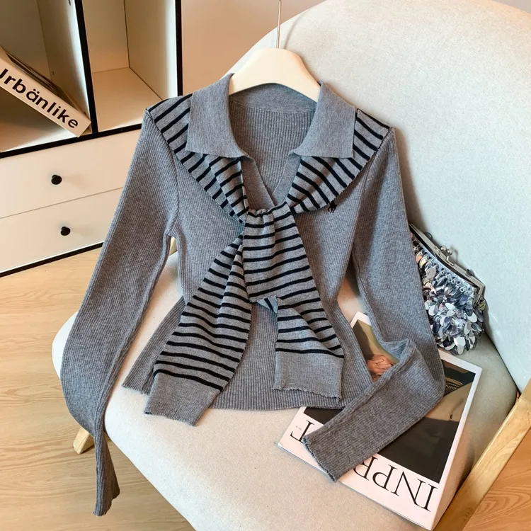 韩系老钱风设计感polo刺绣针织衫女2025秋季新款配披肩显瘦上衣