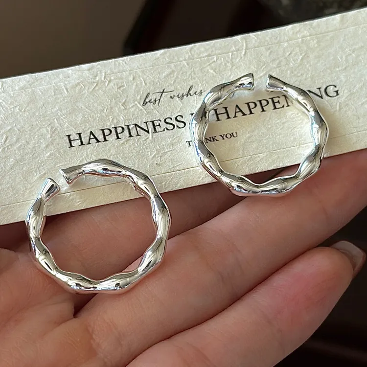 925银戒指 韩版小众设计感纹理简约戒指韩式风时髦个性骨节指环女