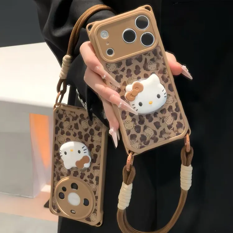 豹纹KT支架挂绳适用苹果17/16手机壳iPhone15小米vivoppo华为p70