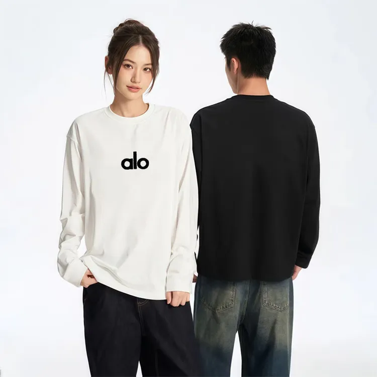 潮牌刺绣款T恤长袖男女同款时尚休闲打底圆领长袖刺绣alo