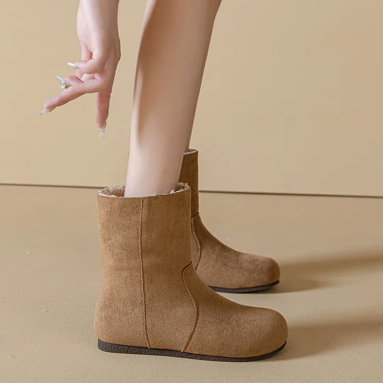 2025年秋冬新款勃肯短靴圆头短筒靴子美拉德平底内增高加绒中短靴