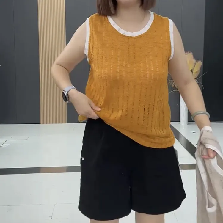 鑫家5613孟 夏季新款针织砍袖上衣大码宽松简约