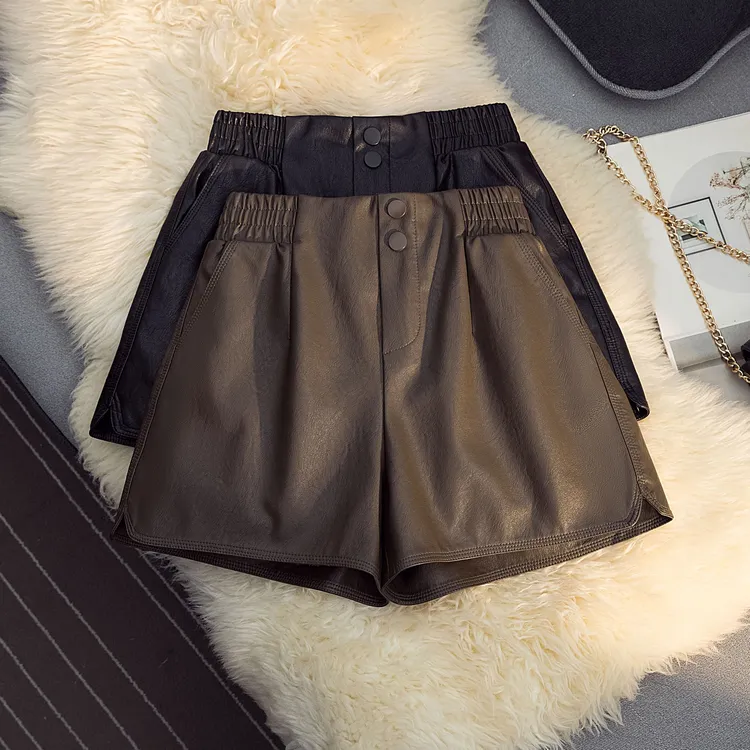 2025胖mm新款大码高腰遮跨小皮裤秋季百搭皮裤黑色包臀A字短裤潮