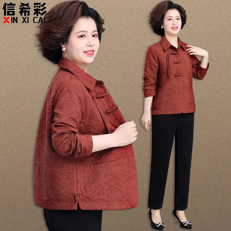 妈妈秋装外套2025新款中年妇女上衣翻领中老年人春秋品牌衬衫夹克