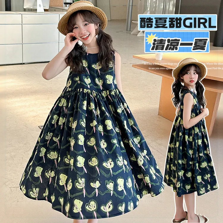 2025新款夏季女童连衣裙清新碎花无袖背心裙百搭洋气公主裙