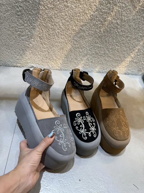 2288-8纯色反绒高跟休闲风松糕底包头拖平底轻奢透气法式