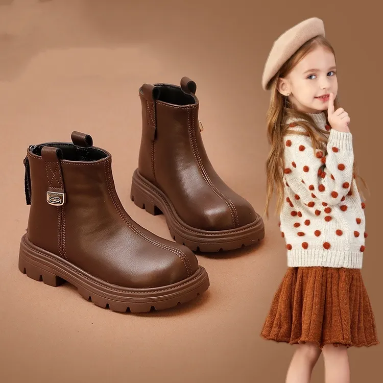 江博士潮童【断码】女童马丁靴软底短靴2025新款秋冬女宝宝加绒皮靴