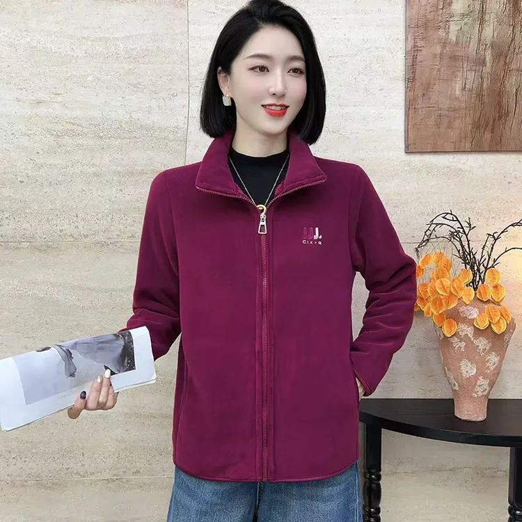 冬季加绒加厚立领时尚百搭常规纯色厚款奥粒绒外套