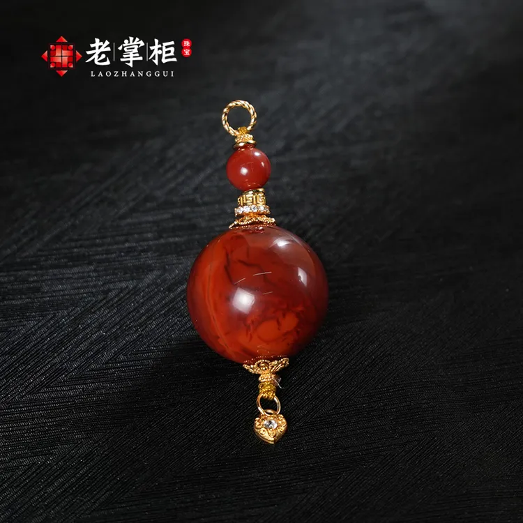 南红22mm大单珠圆珠DIY国风款吊坠项链配饰配件原创珠宝M021517-1