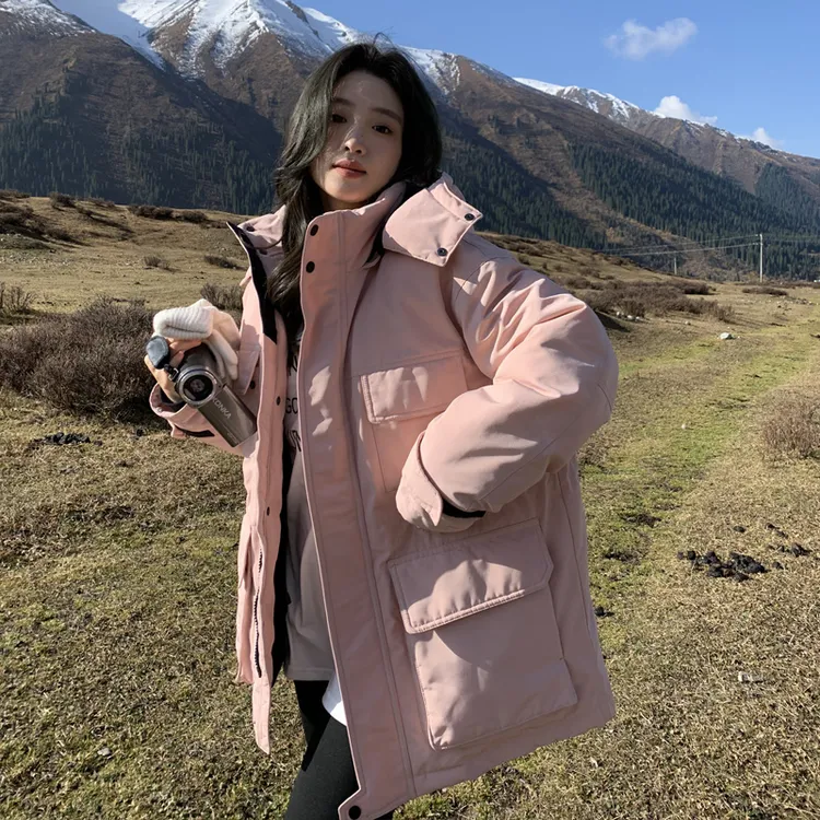 桃可乐90白鸭绒羽绒服女新国标2025工装派克服宽松大码情侣外套韩