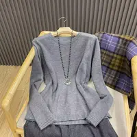圆领套头纯色针织衫宽松简约秋冬保暖百搭打底毛衣女Z7253