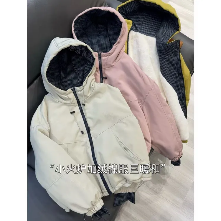 小火炉加绒棉服」韩版2025冬季女新款连帽保暖时尚外套棉衣秋冬商品图