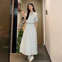 韩系条纹衬衫连衣裙子女早秋2025新款今年流行爆款套装长裙4664