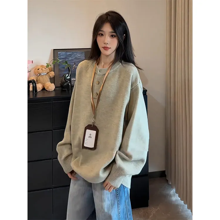 美式复古亨利领毛衣男女款早秋慵懒高级感超好看的针织内搭打底衫