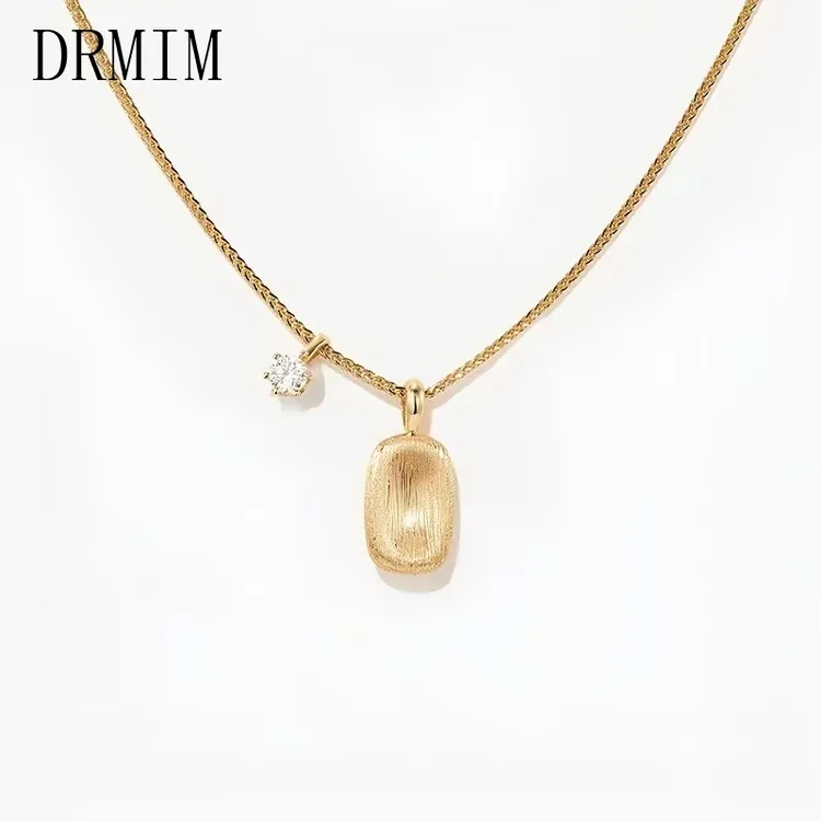 DRMIM 坠链均925银合成锆石 官方正品金色拉丝方糖925银项链简约