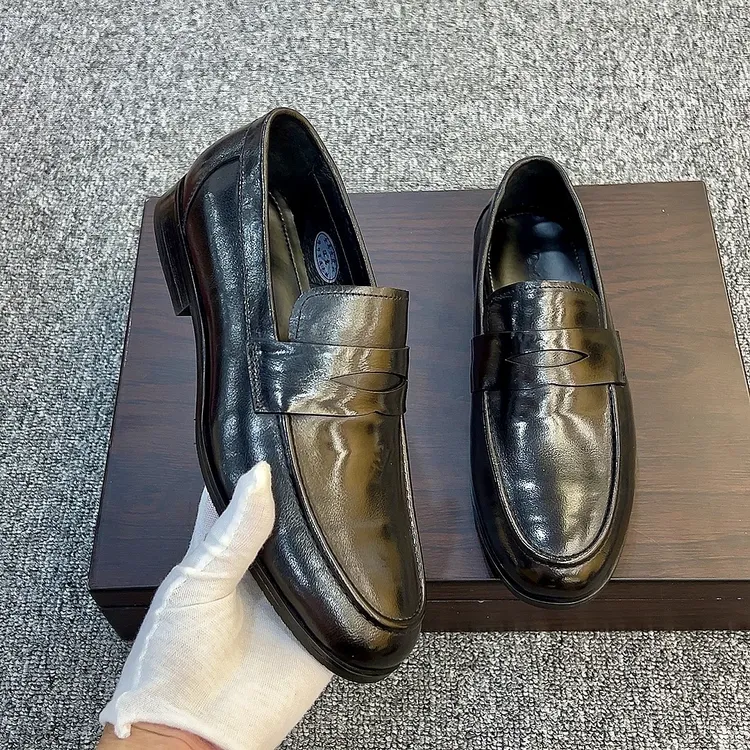 36码起一脚蹬透气休闲黑色百搭潮鞋轻商务正装英伦风时尚真皮单鞋