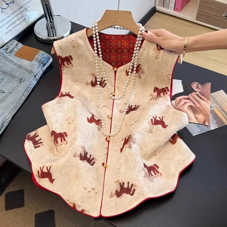 马年新中式马甲女双面穿小马马夹本命年国风坎肩背心马上有钱衣服