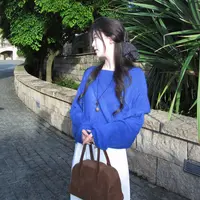 【闵笑一】晨间海浪 25早秋新款克莱因蓝百搭针织衫显瘦潮牌上衣女