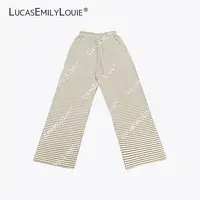 LUCASEMILYLOUIE 细条纹棉质通勤休闲松紧腰直筒裤2510106