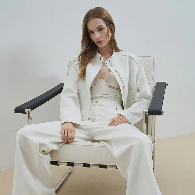 【流光风】IRO Night 铆钉白色牛仔外套长袖短款小高领法式轻奢25早
