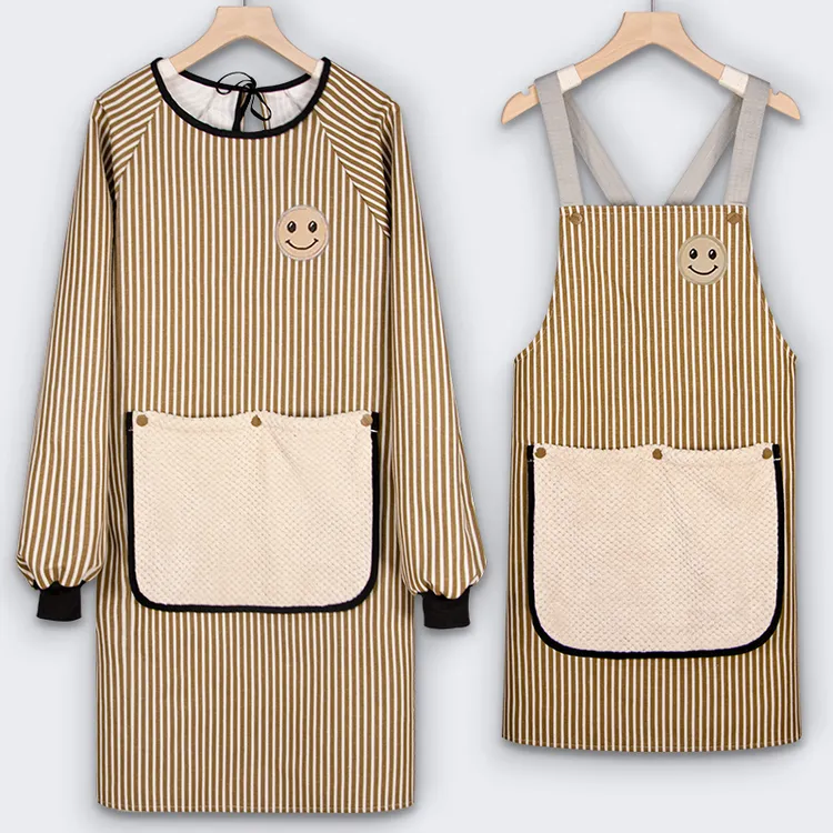 新款可擦手长袖围裙女家用厨房防防水防油罩衣成人餐饮专用工作服