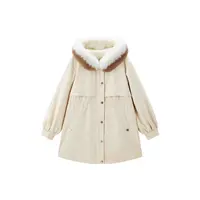 【纪朵研】8168冬季新款时尚女装可拆卸双色毛领收腰显瘦派克服外套