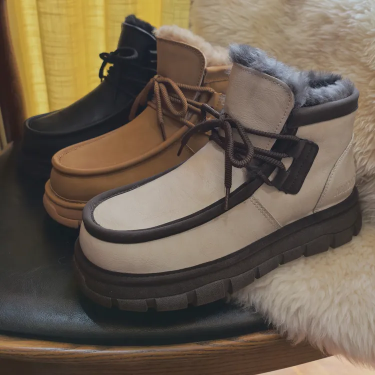 男士时尚雪地靴休闲风防水加厚保暖雪地靴牛皮+全羊毛短靴 NB5669