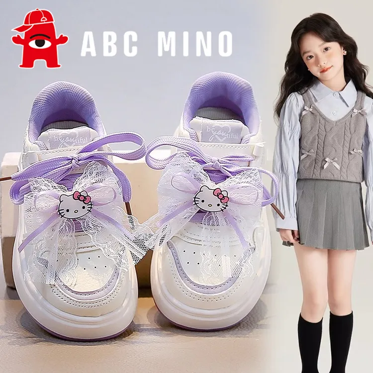 ABC MINO女童鞋板鞋2025新款秋季儿童休闲运动小白鞋女孩学生皮面