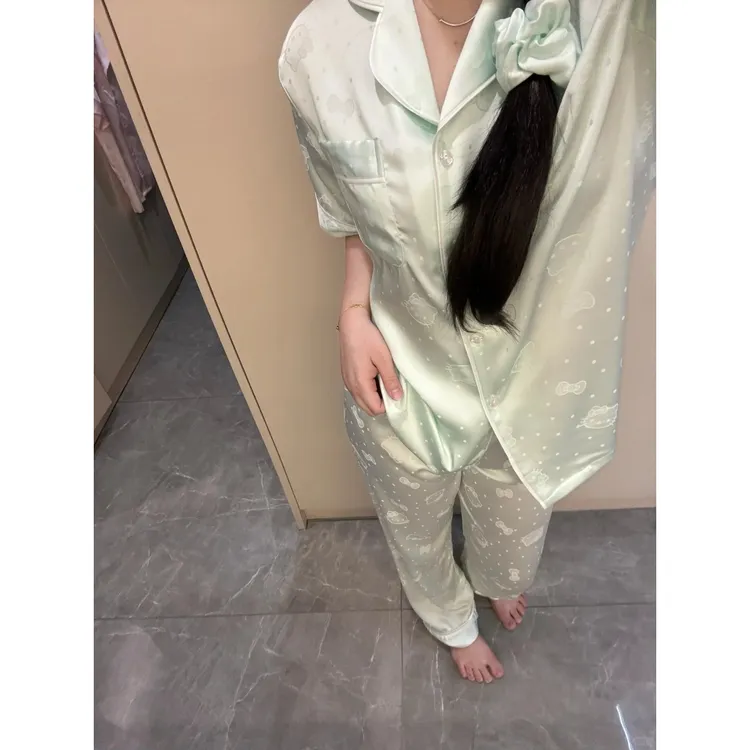 蝴蝶结kitty猫甜妹凉感短袖冰丝睡衣女夏季新款休闲家居服套装