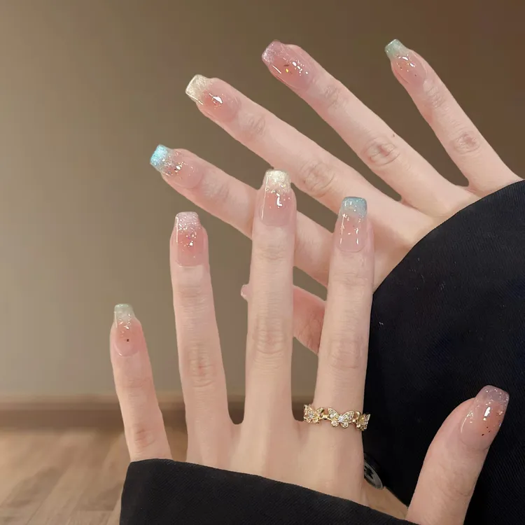 夏日糖果色渐变猫眼纯手工穿戴甲冰透高级感少女心显白可拆卸美甲