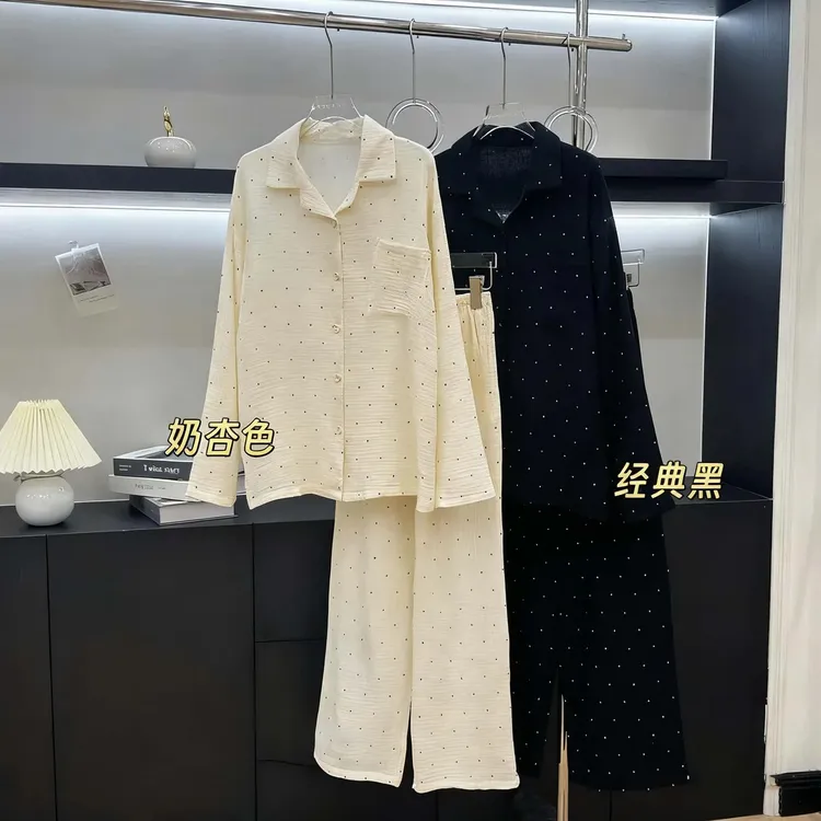 春秋日系长袖睡衣女2025新款休闲韩系宽松大码可外穿家居服两件套