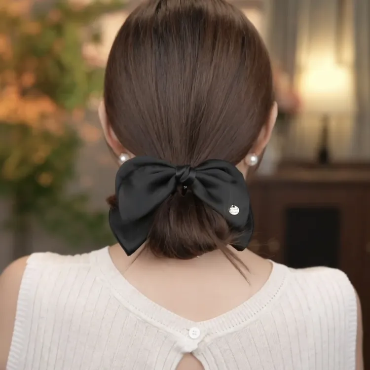 简约黑色蝴蝶结香蕉夹通勤休闲百搭发夹发饰