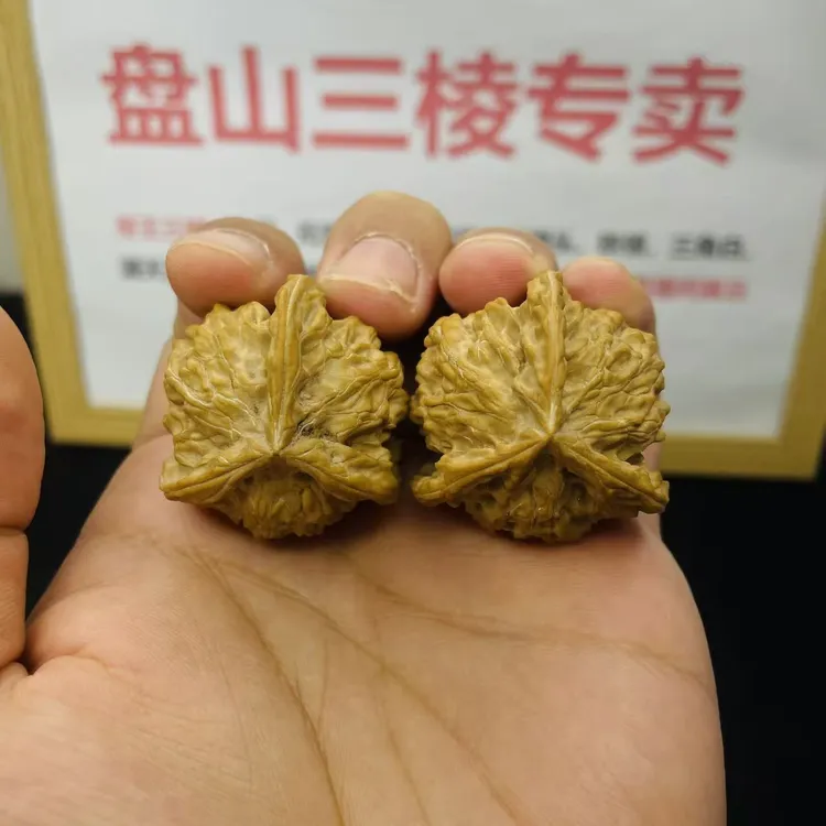 A148盘山三棱正奔3.9尺寸3.4高全品无修白茬文玩核桃手把件