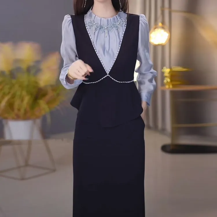 高档木雅精纺两件套礼服裙2025秋季新款时尚洋气修身显瘦套装裙子
