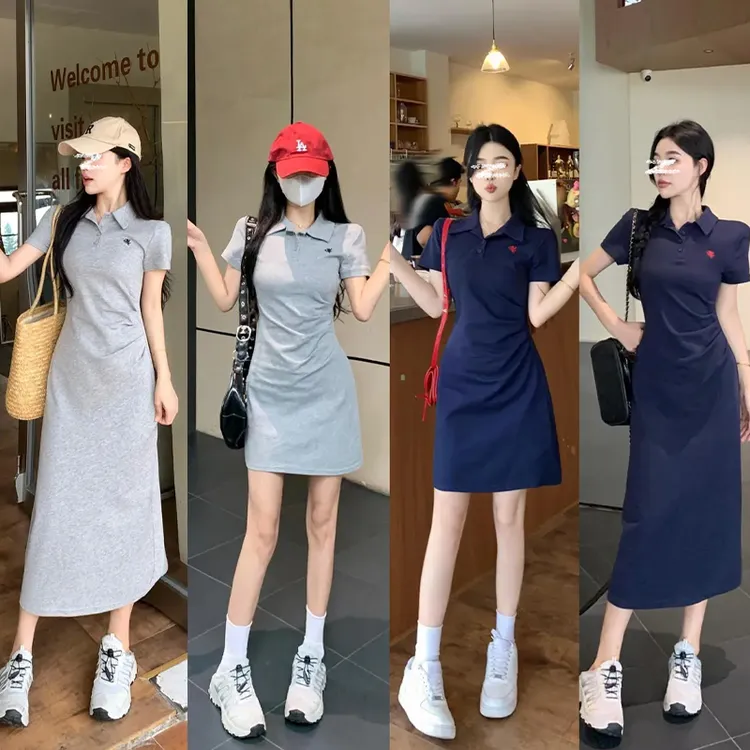 Moses Queen/魔西女王polo领连衣裙正肩收腰短袖裙子显瘦包臀裙夏