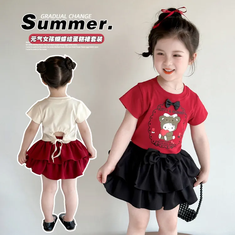 套装韩版夏季印花女童中小童儿童公主网红婴儿洋气女孩女宝元气