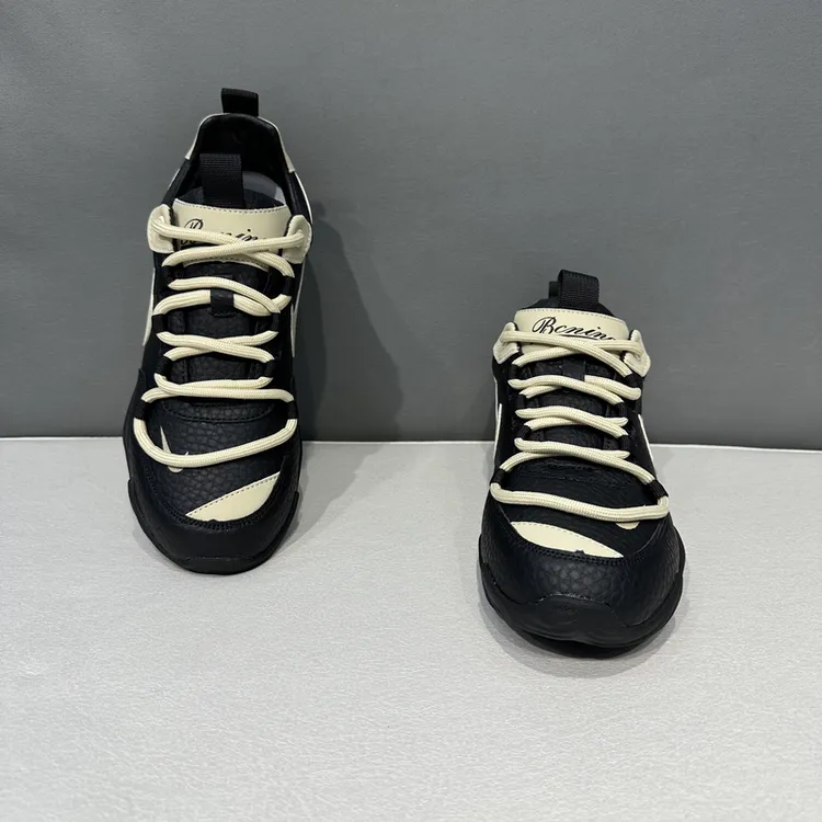 2025新款系带圆头拼接软底防滑运动休闲鞋舒适轻奢时尚百搭男鞋