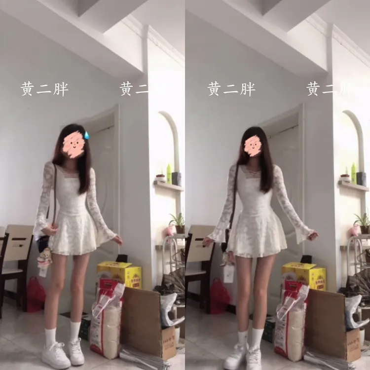 纯欲性感白色V领喇叭长袖连衣裙女秋季新款收腰显瘦高级感A字短裙