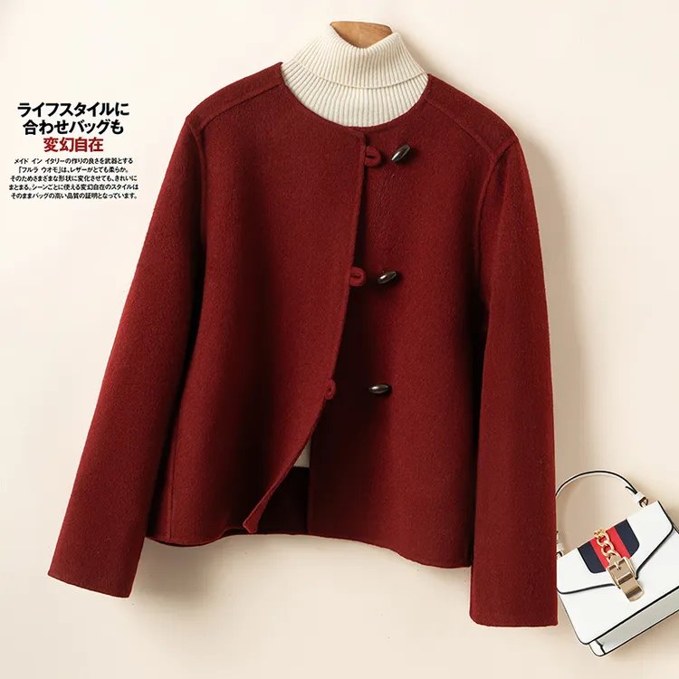 2025小香风双面羊毛大衣女短款小个子圆领单排扣双面毛呢轻奢外套