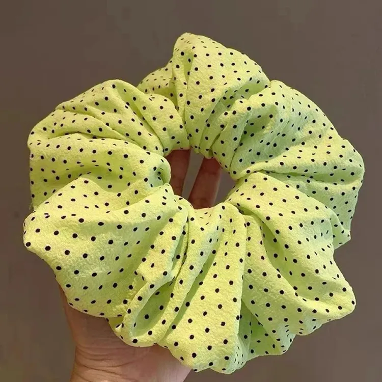 法式田园温柔绿色波点大肠发圈丸子头皮筋大号头绳感发饰