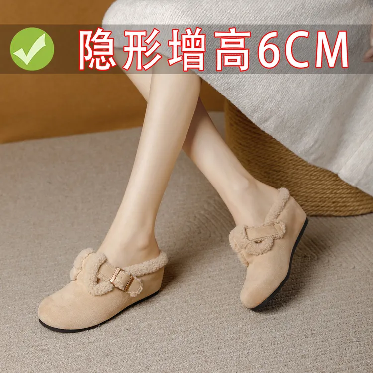 内增高包头半拖鞋女毛毛鞋羊羔毛勃肯鞋秋冬加绒保暖舒适毛拖棉鞋