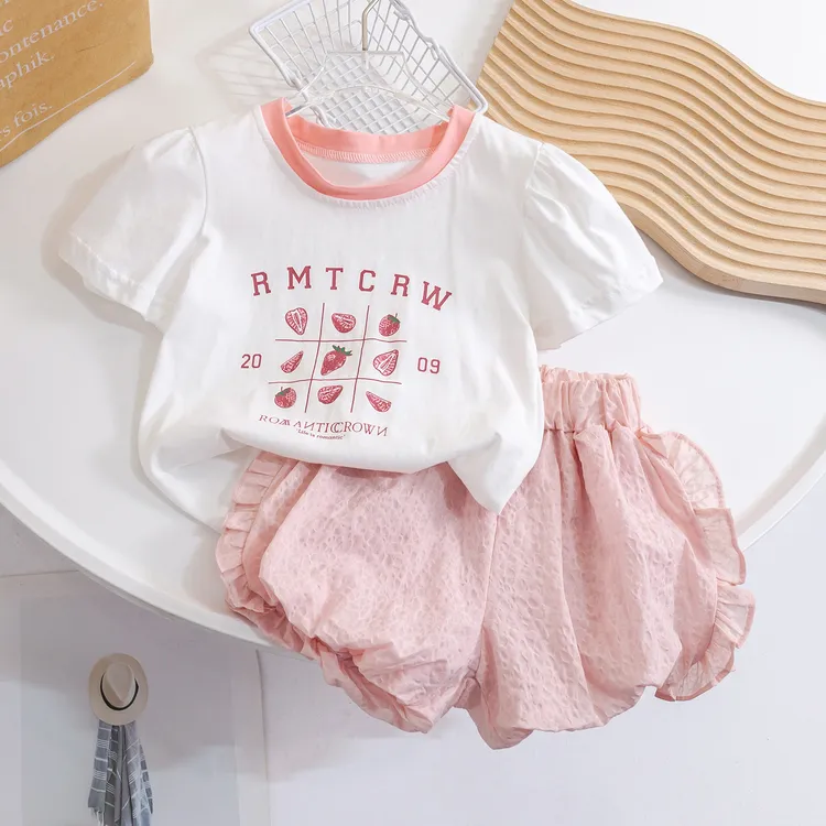 女夏季套装韩版女童印花两件套女孩休闲小童