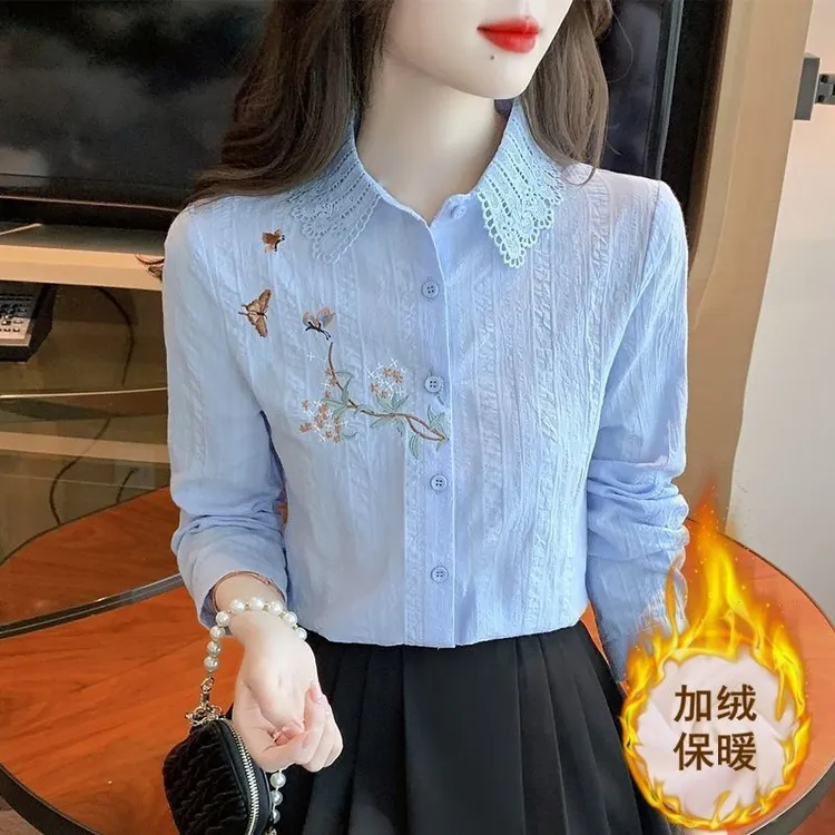 秋冬季2025年新款女装纯棉衬衫女长袖洋气全棉设计感加绒女士衬衣