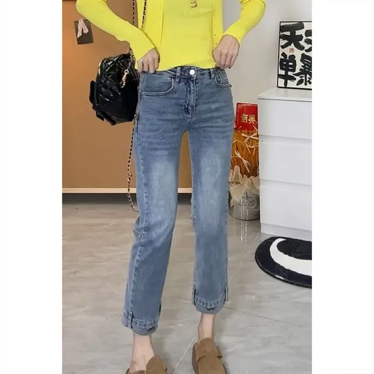 阔腿时尚牛仔裤子春夏季胖mm时尚显瘦直筒裤百搭女宽松小个子