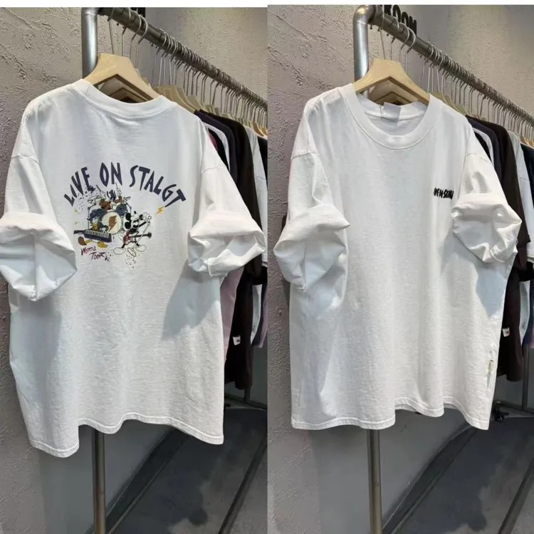 391夏季前字母刺绣后卡通印花宽松百搭大版圆领短袖T恤女